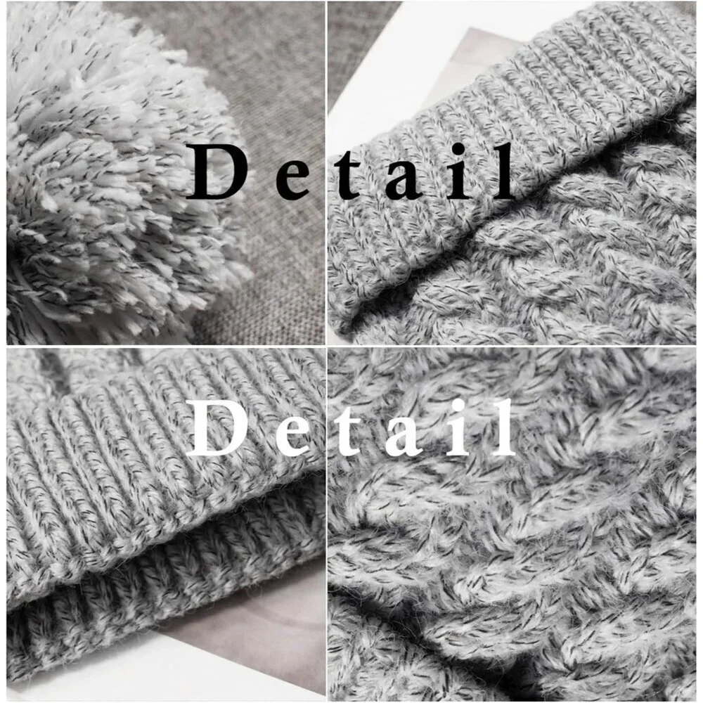 Women's Gray Gray Hat Winter Warm Imported Fleece Lining Wool Knit Thick Gloves